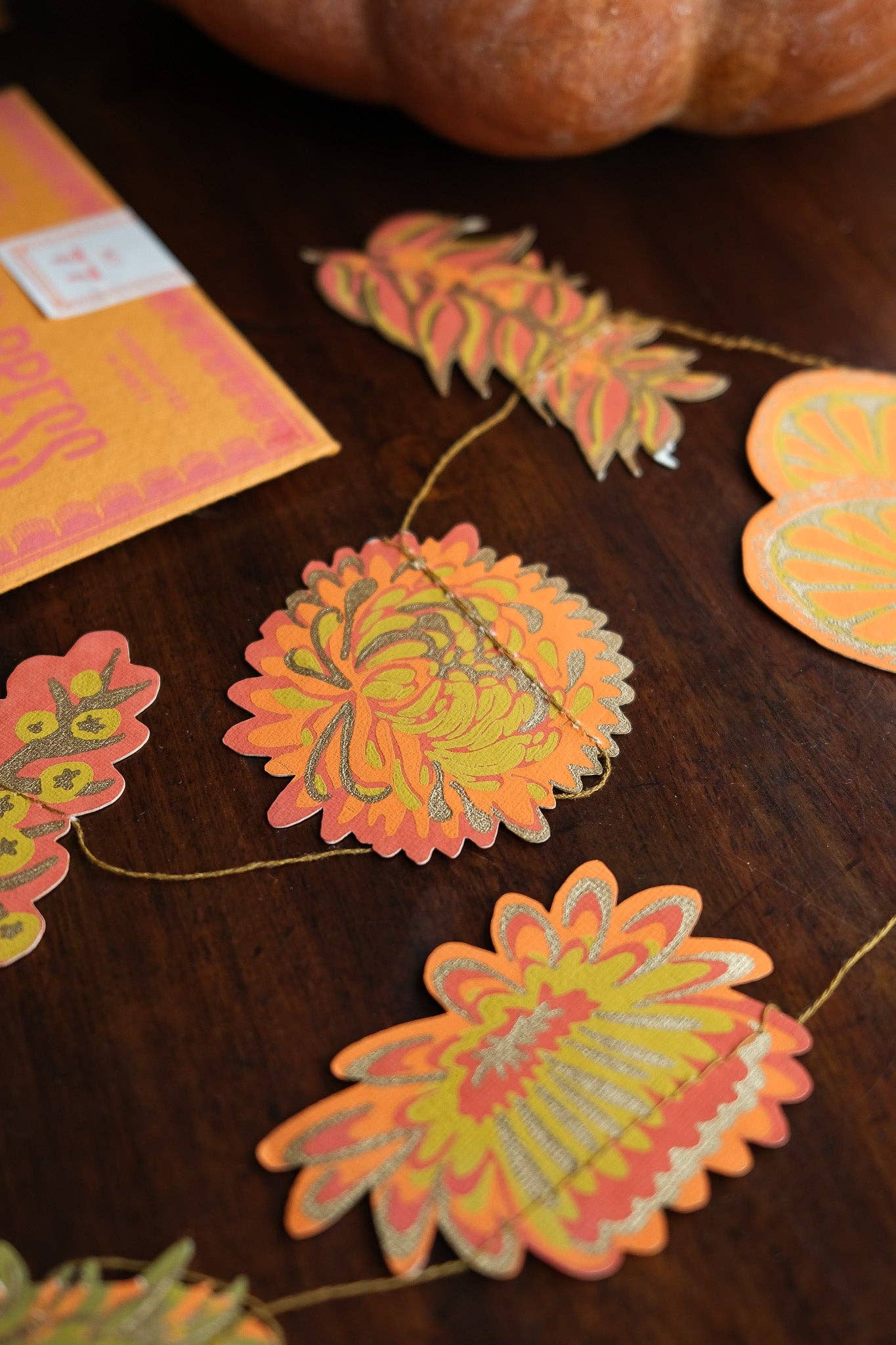 Double-sided printed autumn blooms garland