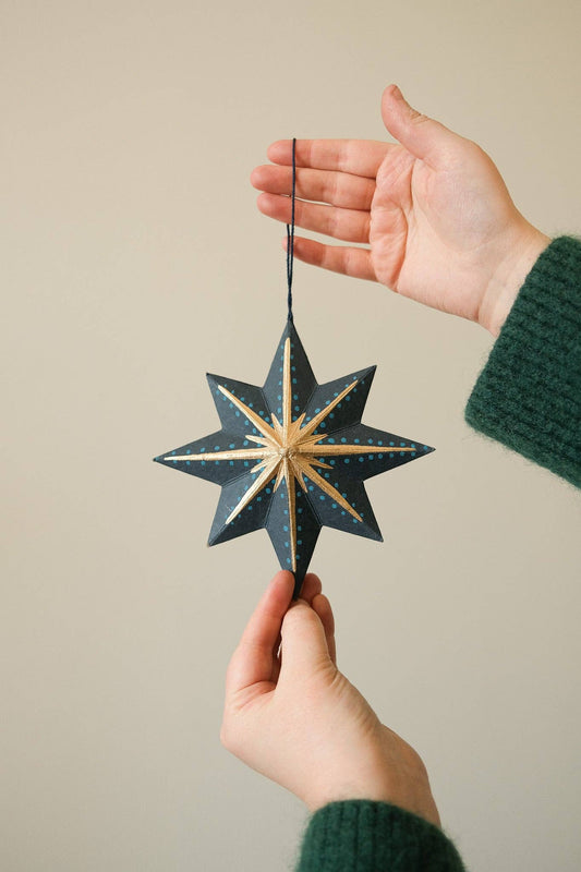 Detail of artisan screen-printed Twinkling Star ornament
