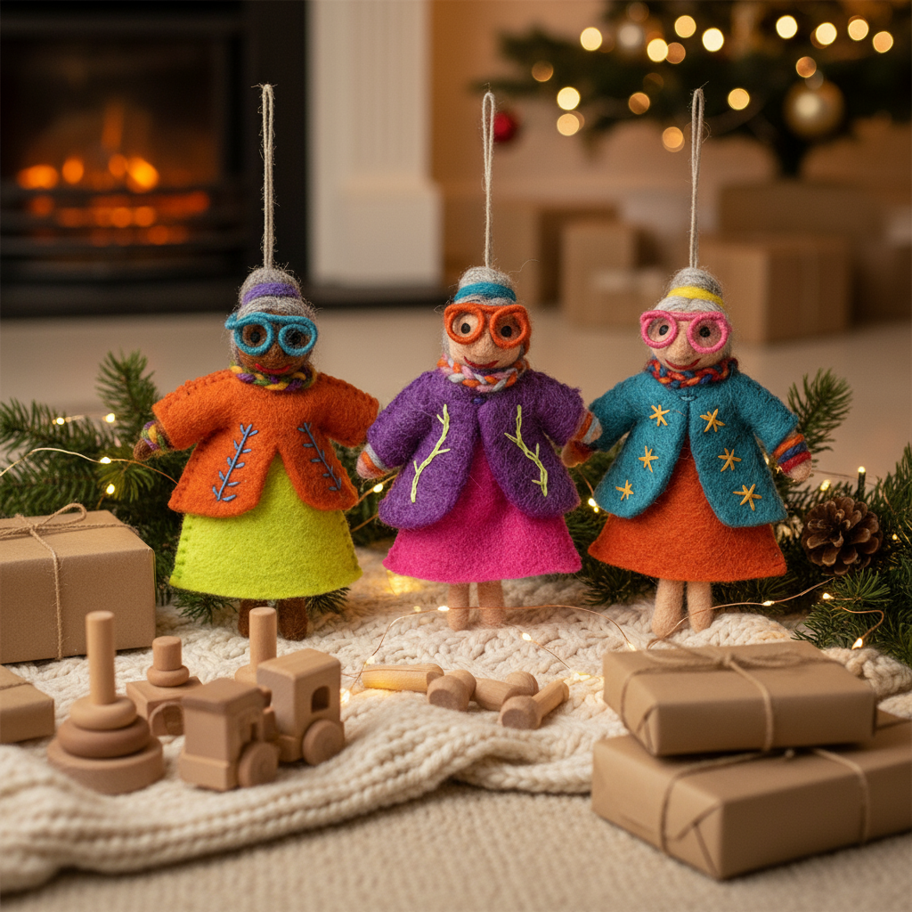 Handmade Felt Groovy Granny Hanging Ornament - Dorothy