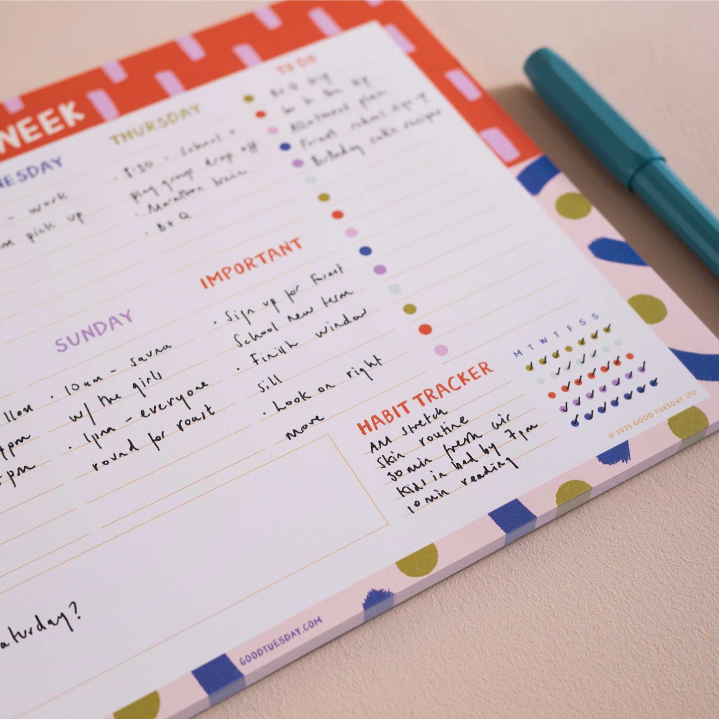 A4 Weekly Planner Pad | Habit Tracker | Colour Flow