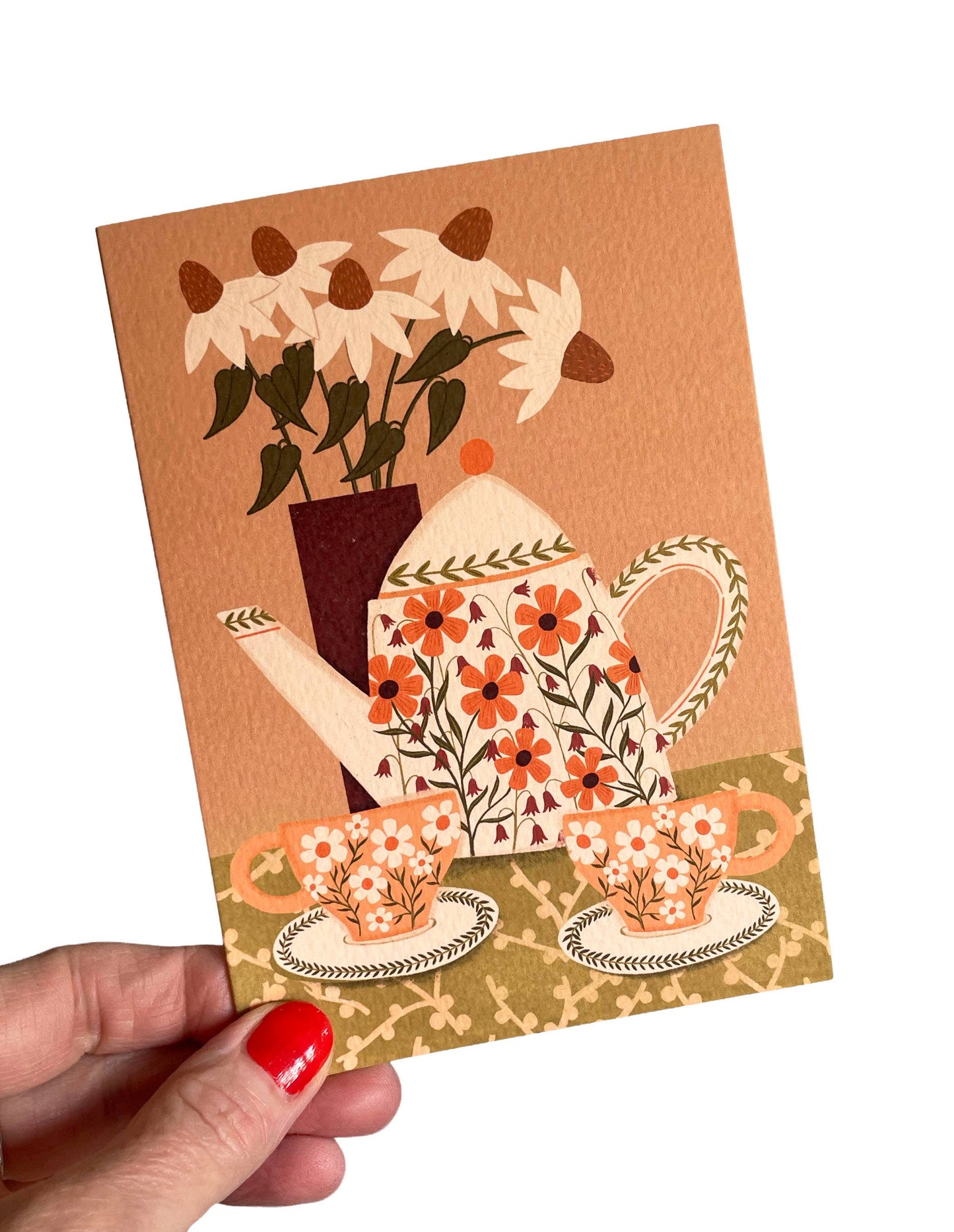 Autumn flower greeting card in compostable cello sleeve packaging