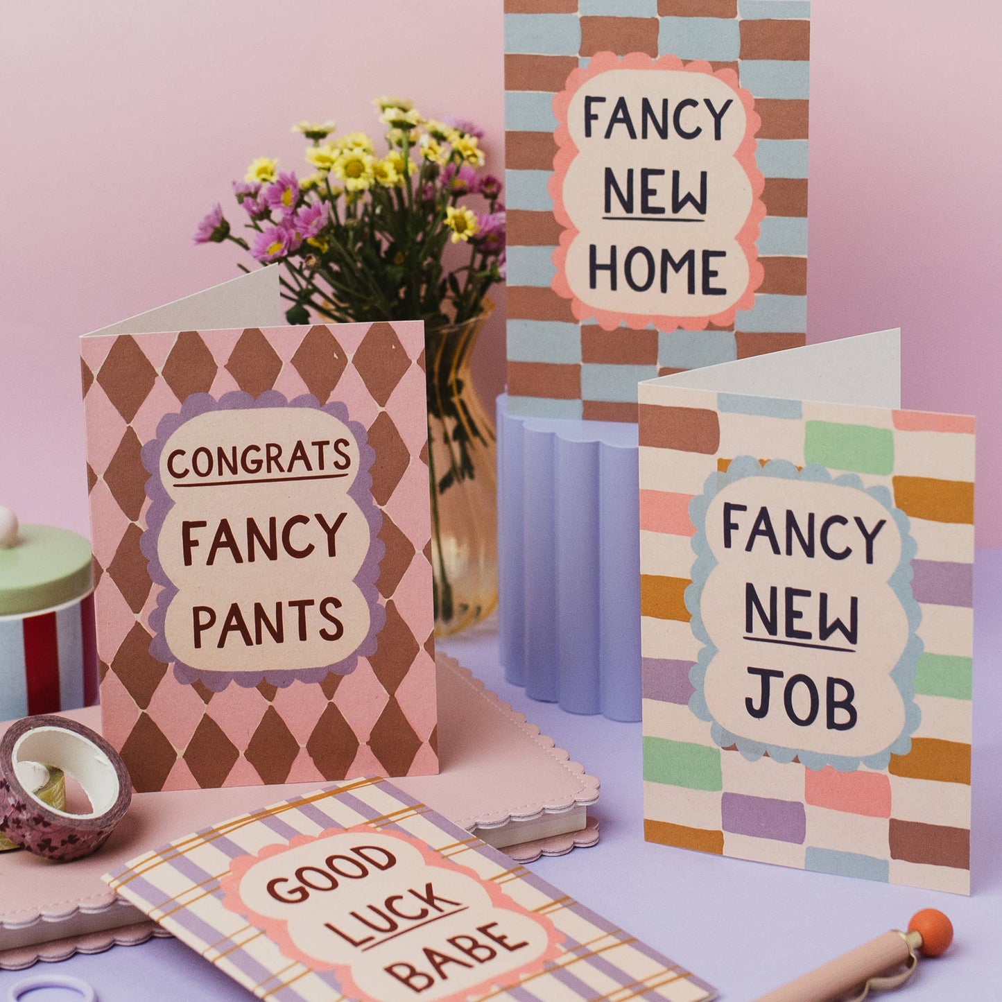 Sustainably sourced A6 greeting card with colourful circus-inspired design