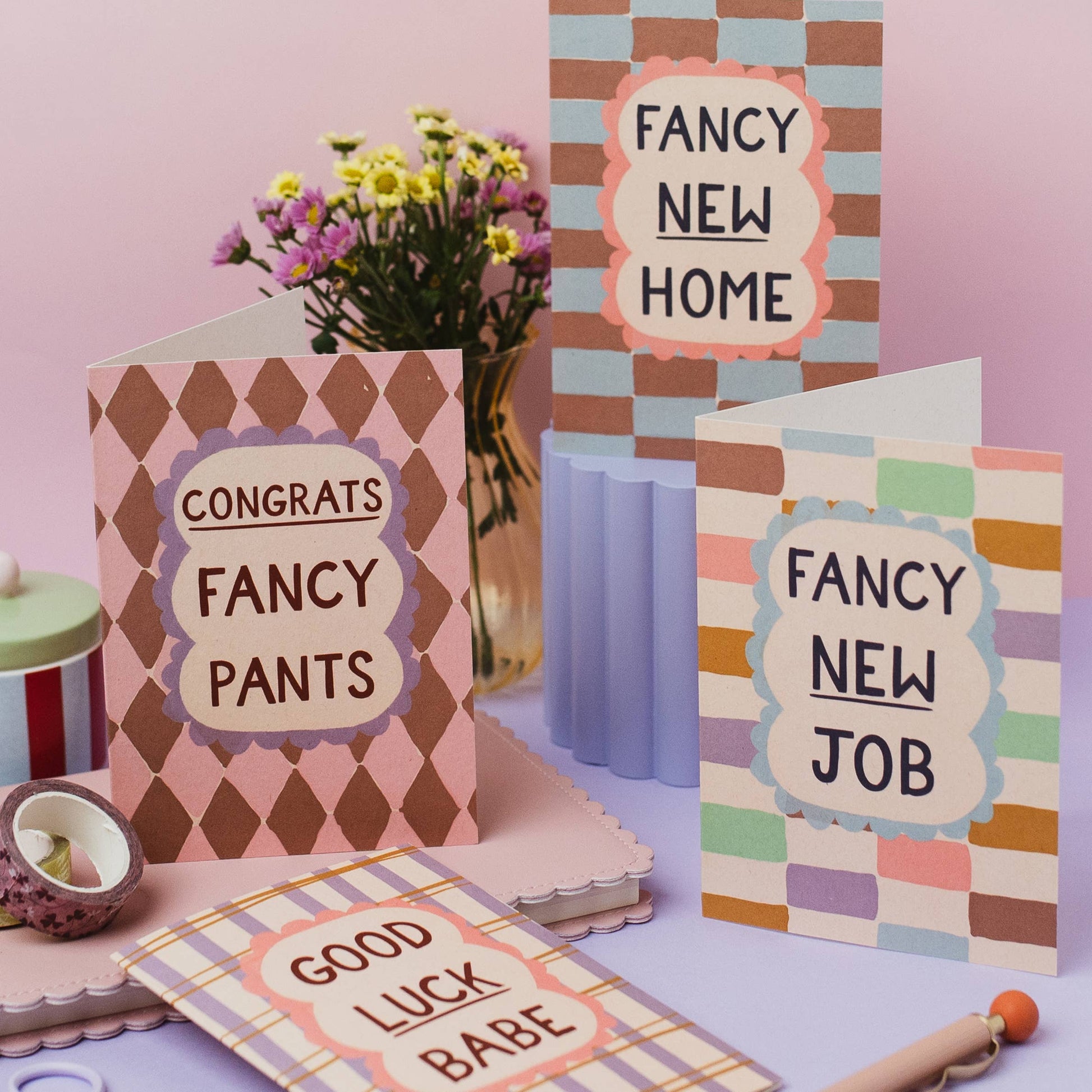 Sustainably sourced A6 greeting card with colourful circus-inspired design