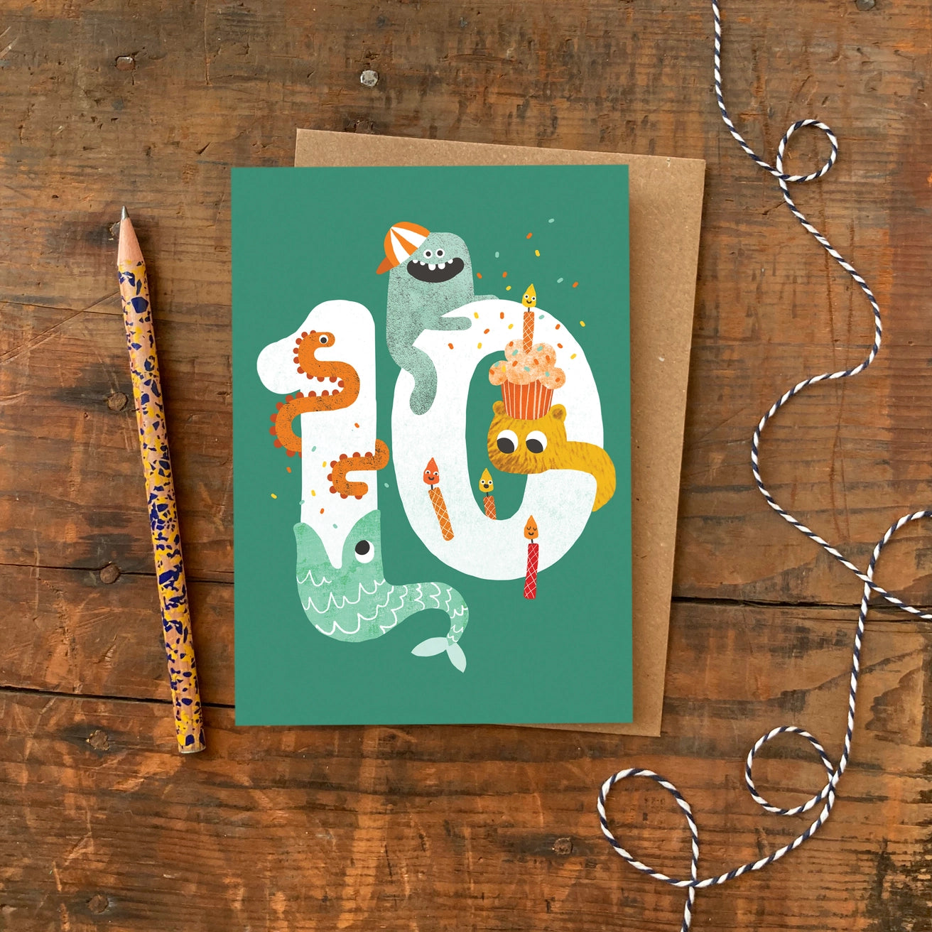 Whimsical animal illustration 10th birthday card