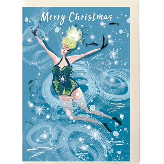 Swim Wild and Free Icing on the Lake Merry Christmas card