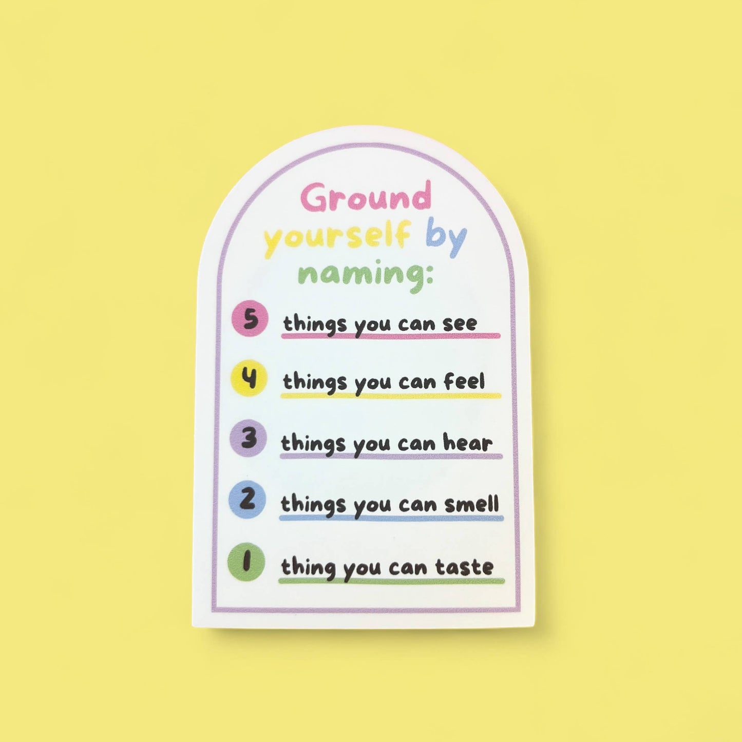 Glossy waterproof 54321 sensory grounding exercise sticker