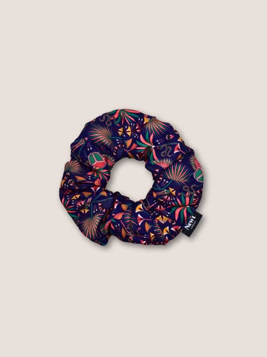 Khepri Navy Blue Hair Scrunchie with scarab beetle print