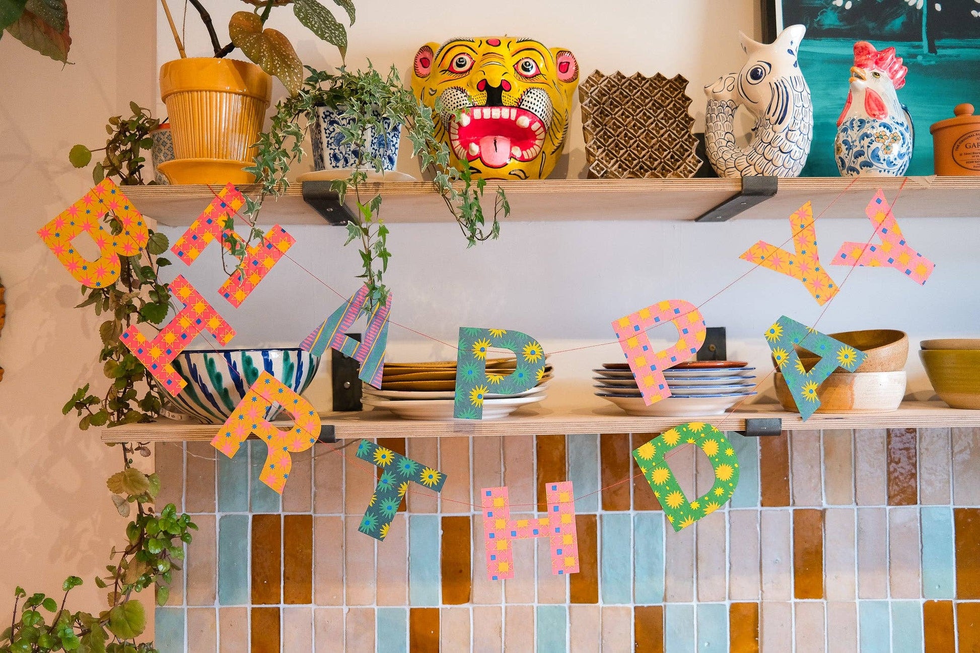 Recycled fabric birthday garland hanging display