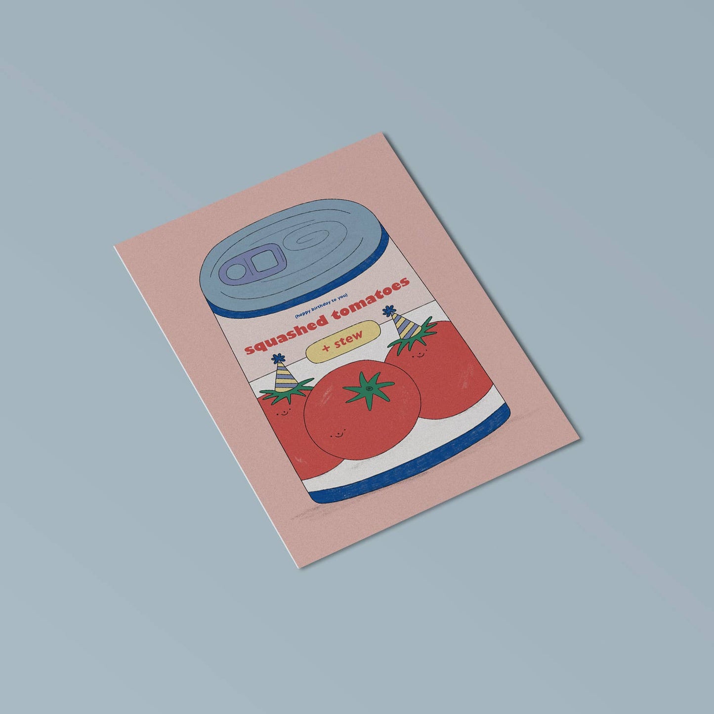 Squashed Tomatoes Greetings Card by Holly Fuller, sustainably sourced 300gsm plastic-free card, A6 size with kraft envelope, eco-friendly design UK made