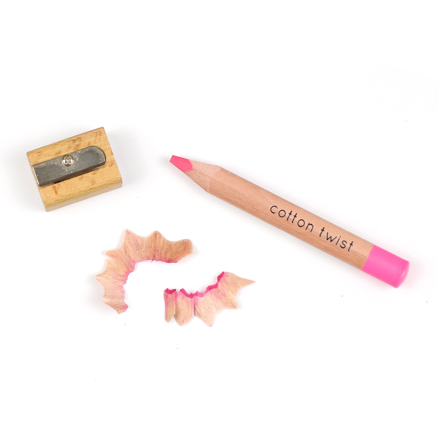 Pink Cotton Twist jumbo watercolour pencil with sharpener, plastic-free.
