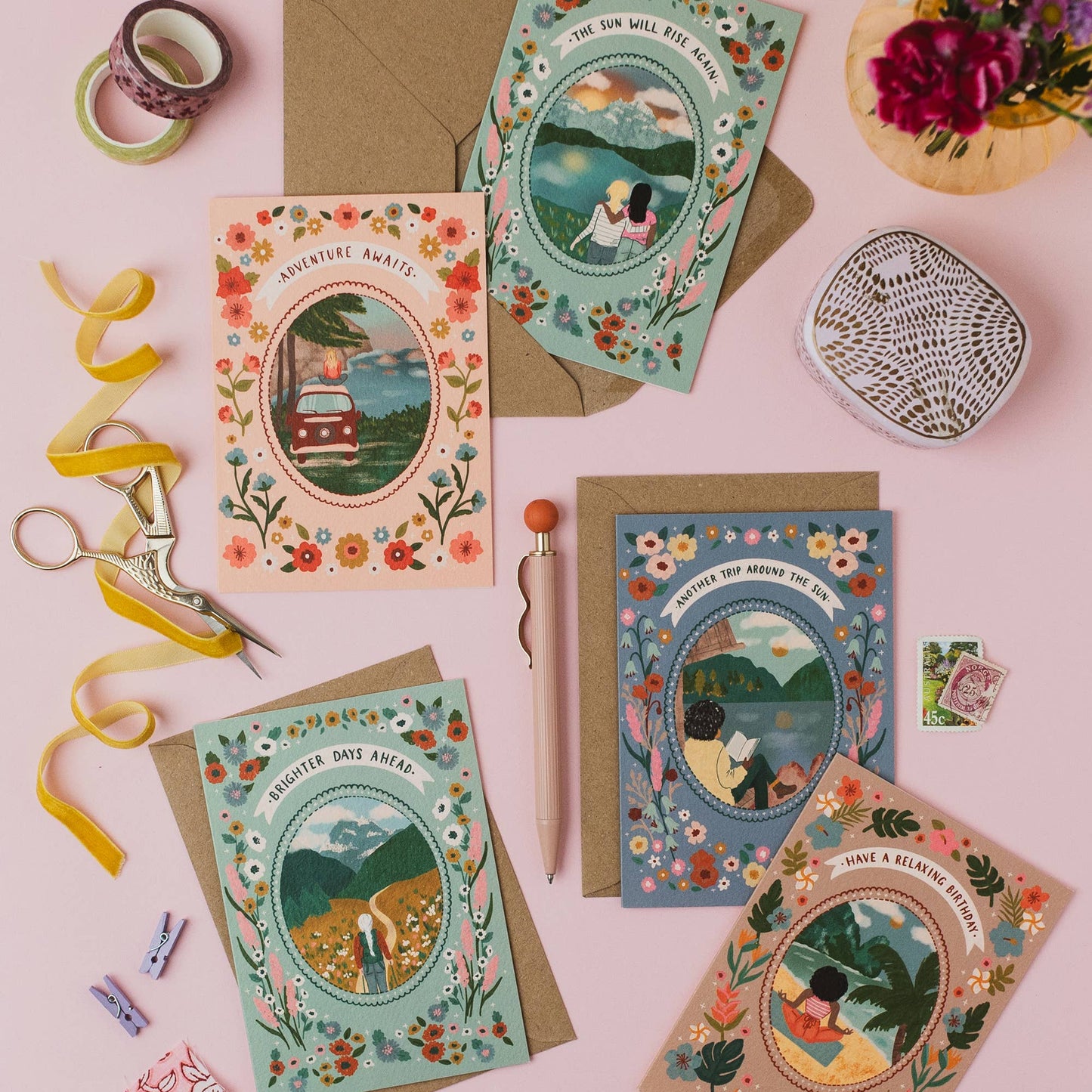 Hand lettered relaxing birthday card design