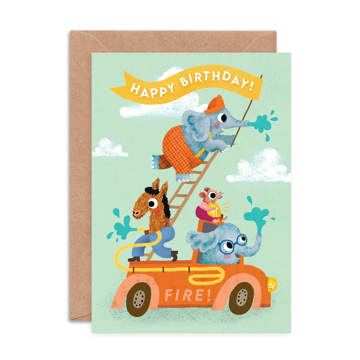 Fire Engine Elephant Birthday Card by Emily Nash Illustration
