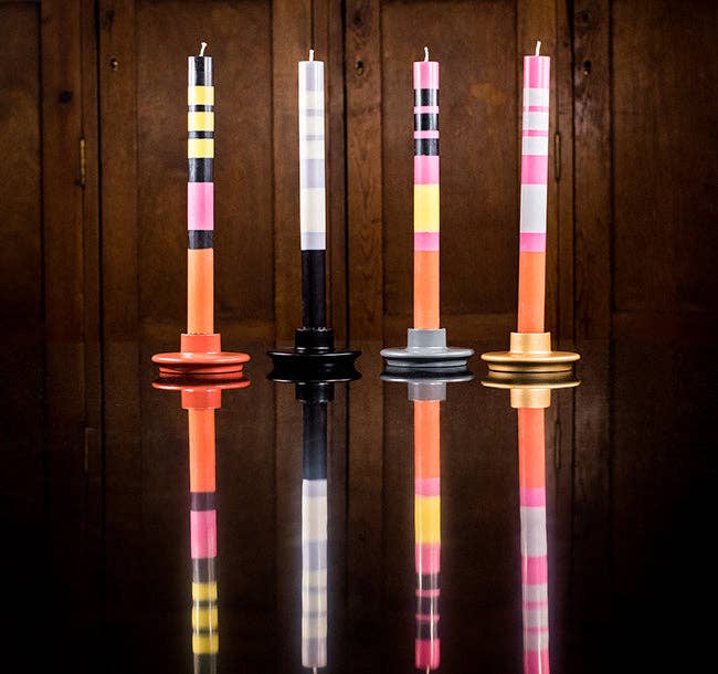Four pack of colourful striped fair trade candles