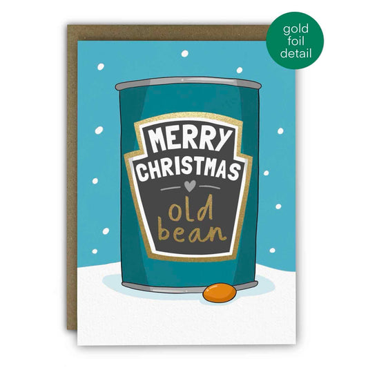 Funny Old Bean Gold Foil Christmas Card front view