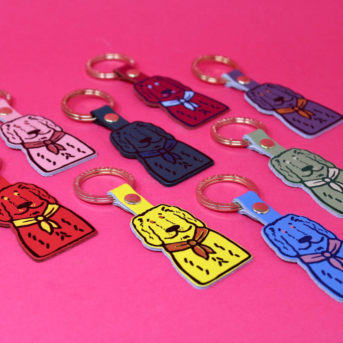 Hot foil embossed leather spaniel keyring