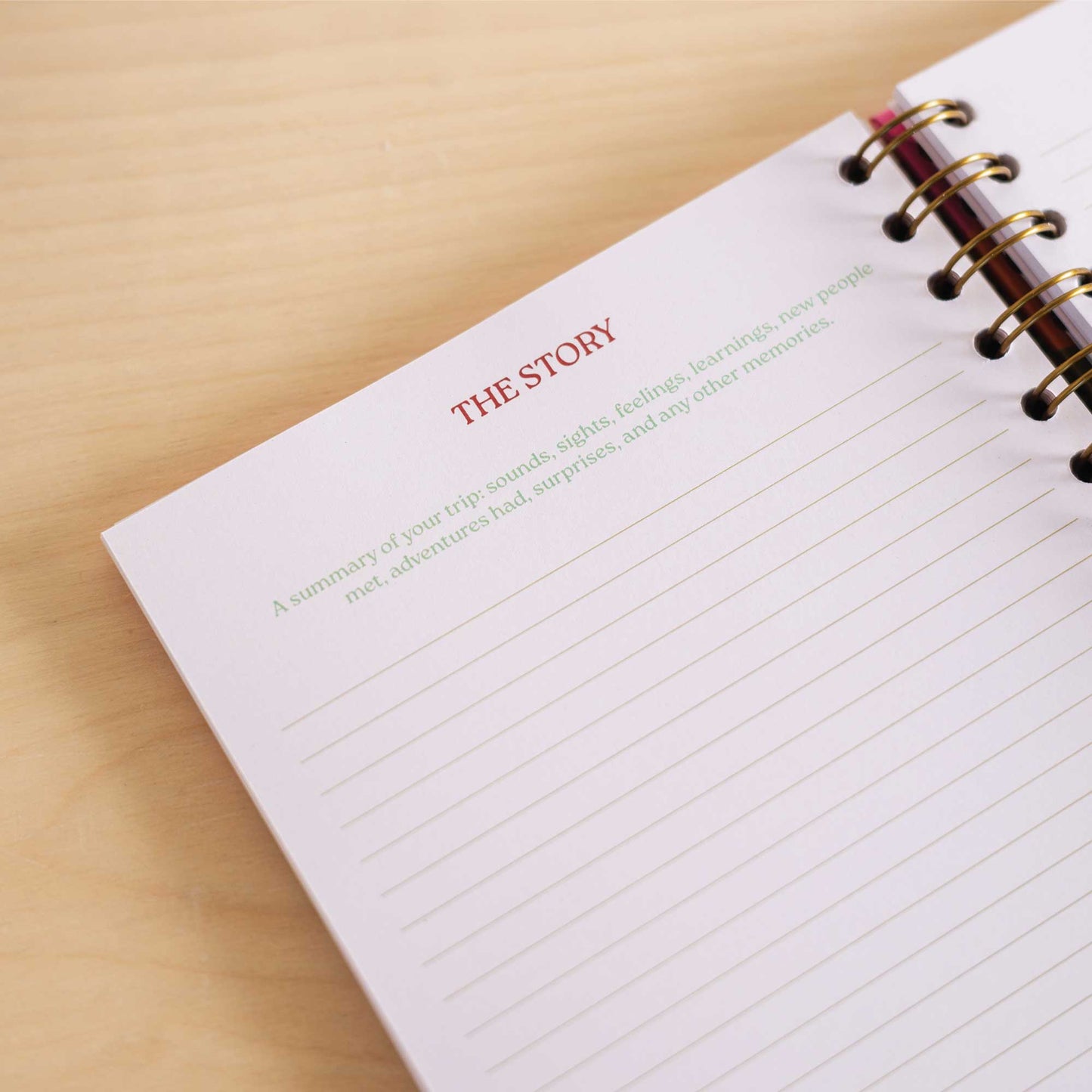 Close-up of 'Journal' page in A5 Wanderlust Travel Journal for trip recollections