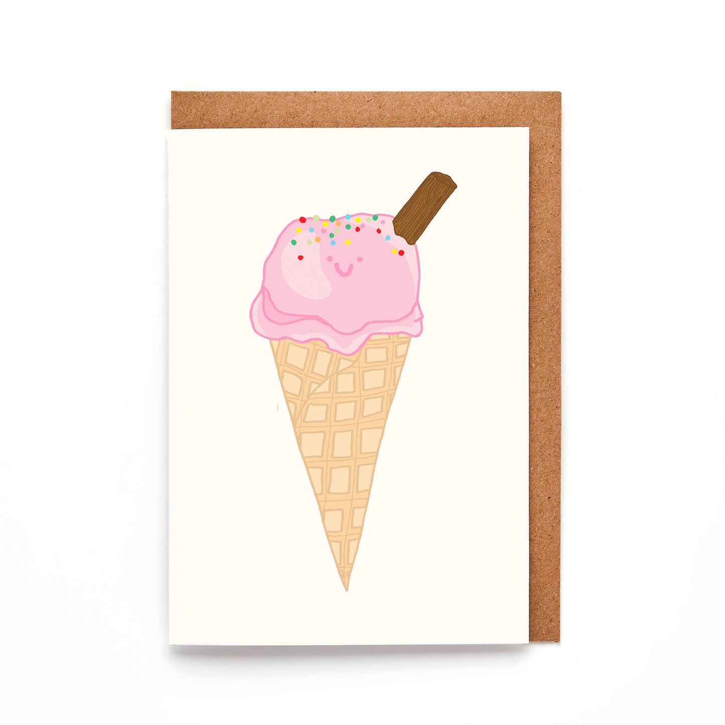 Close up of the sustainably sourced A7 ice cream greeting card