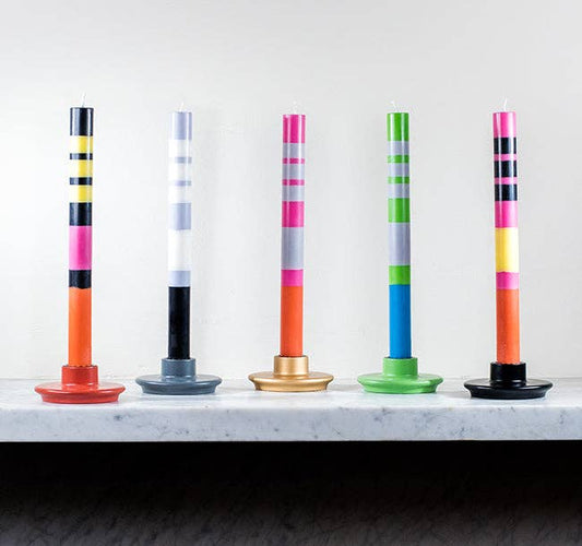 Set of 4 colourful striped fair trade dinner candles