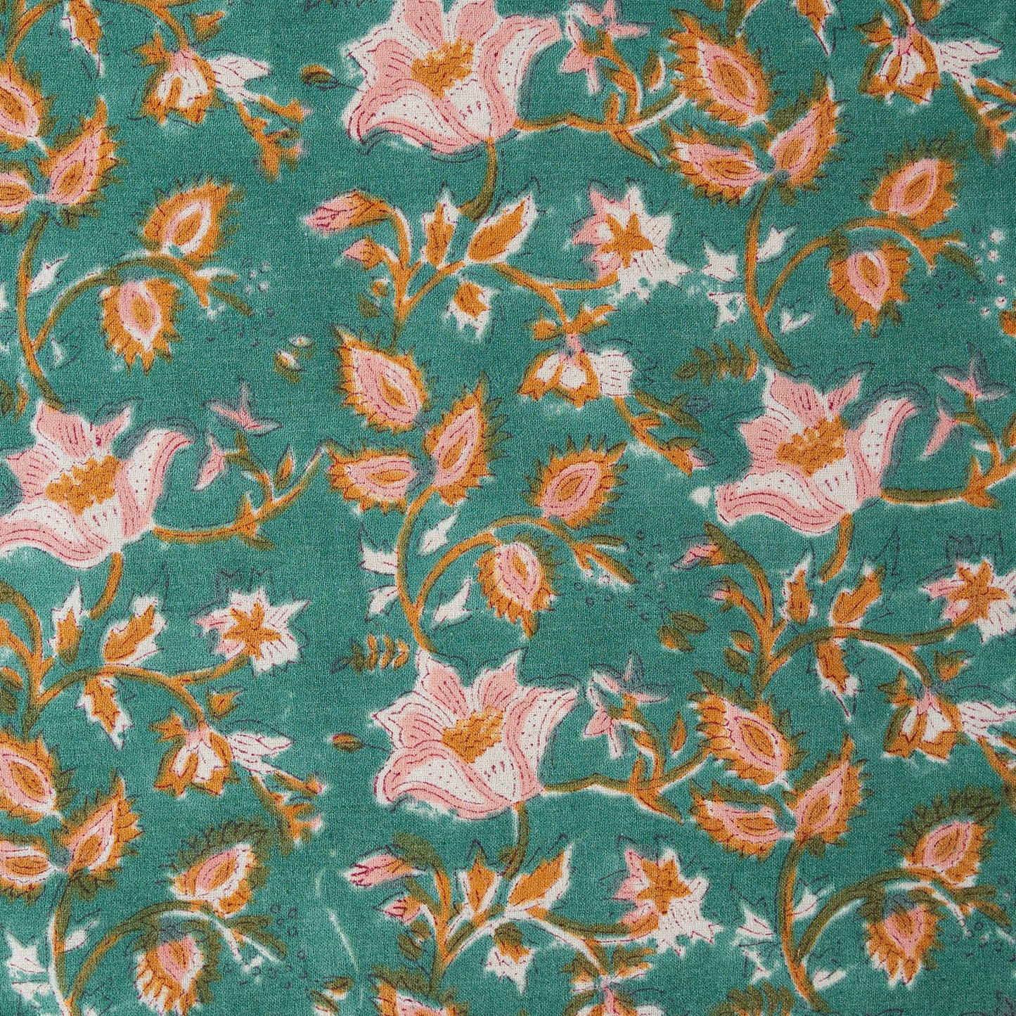 Close up of green botanical pattern on cotton napkin