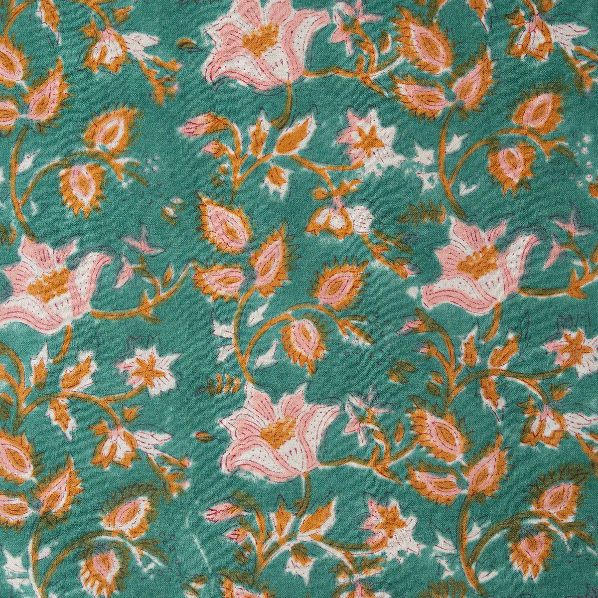 Close up of green botanical pattern on cotton napkin