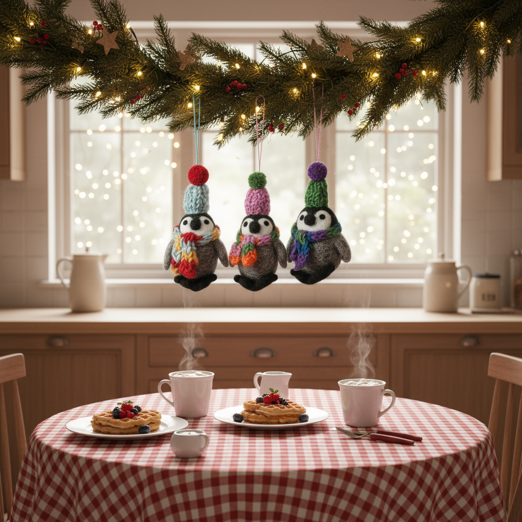Handmade felt frosty penguin hanging Christmas decoration