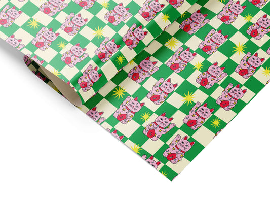 Eat the Moon Waving Cat Wrapping Paper sheet with waving cat design