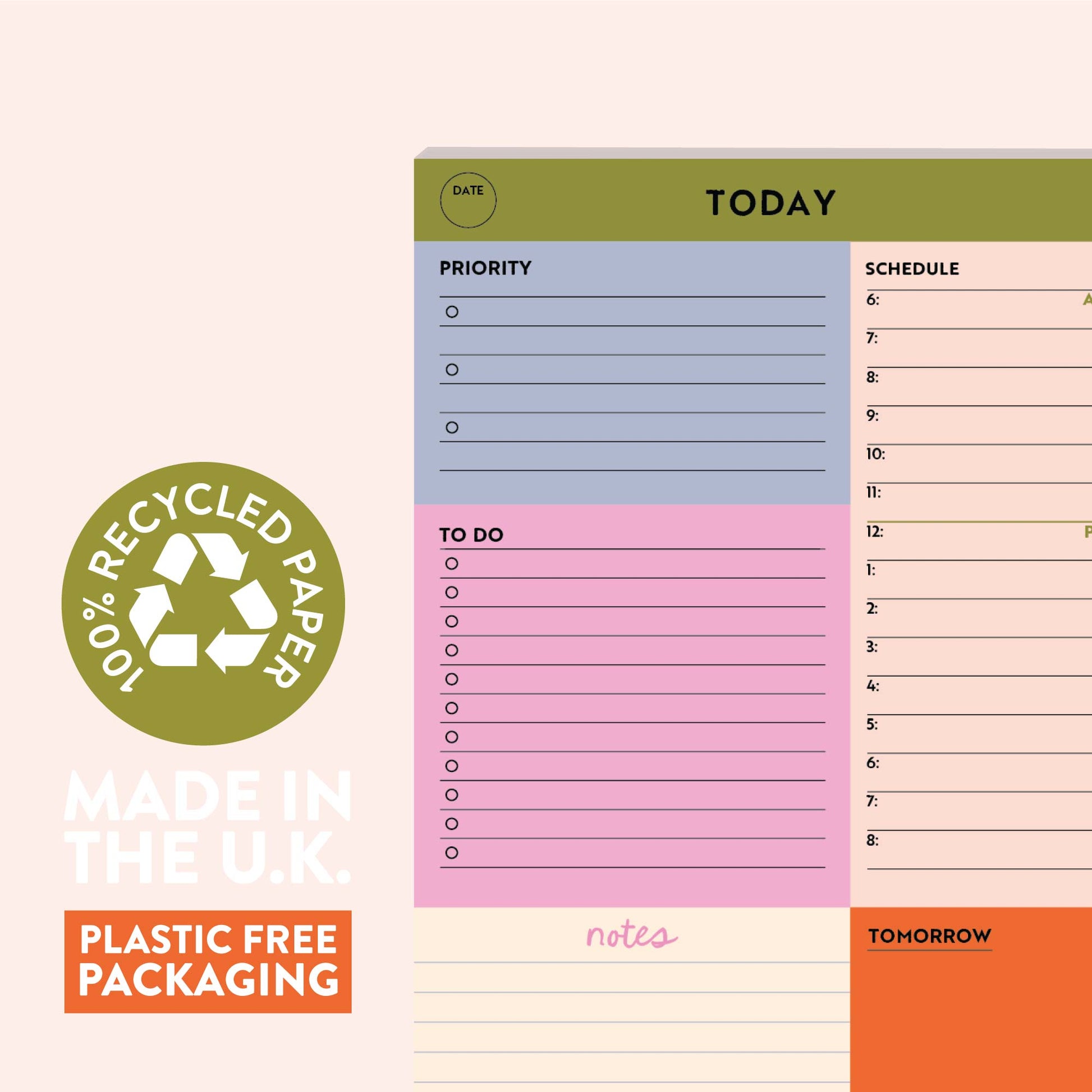 Eco-friendly A5 daily planner pad on a wooden desk