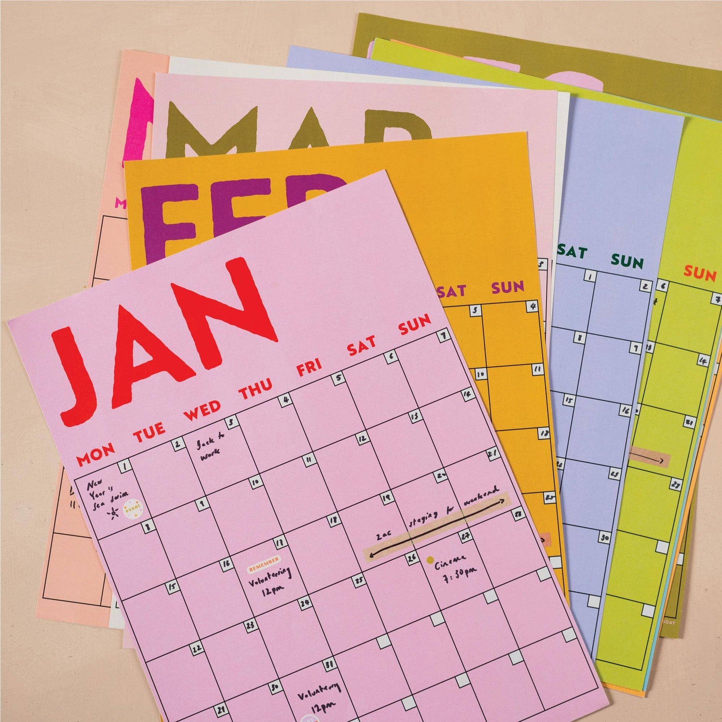 Colourburst A3 Undated Wall Planner - 12 Monthly Pages