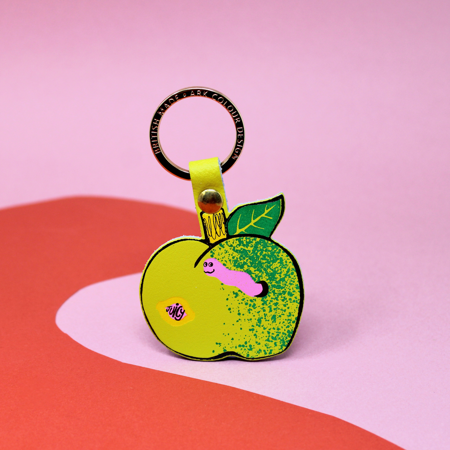 Juicy Apple Keyring showing vibrant red and green leather