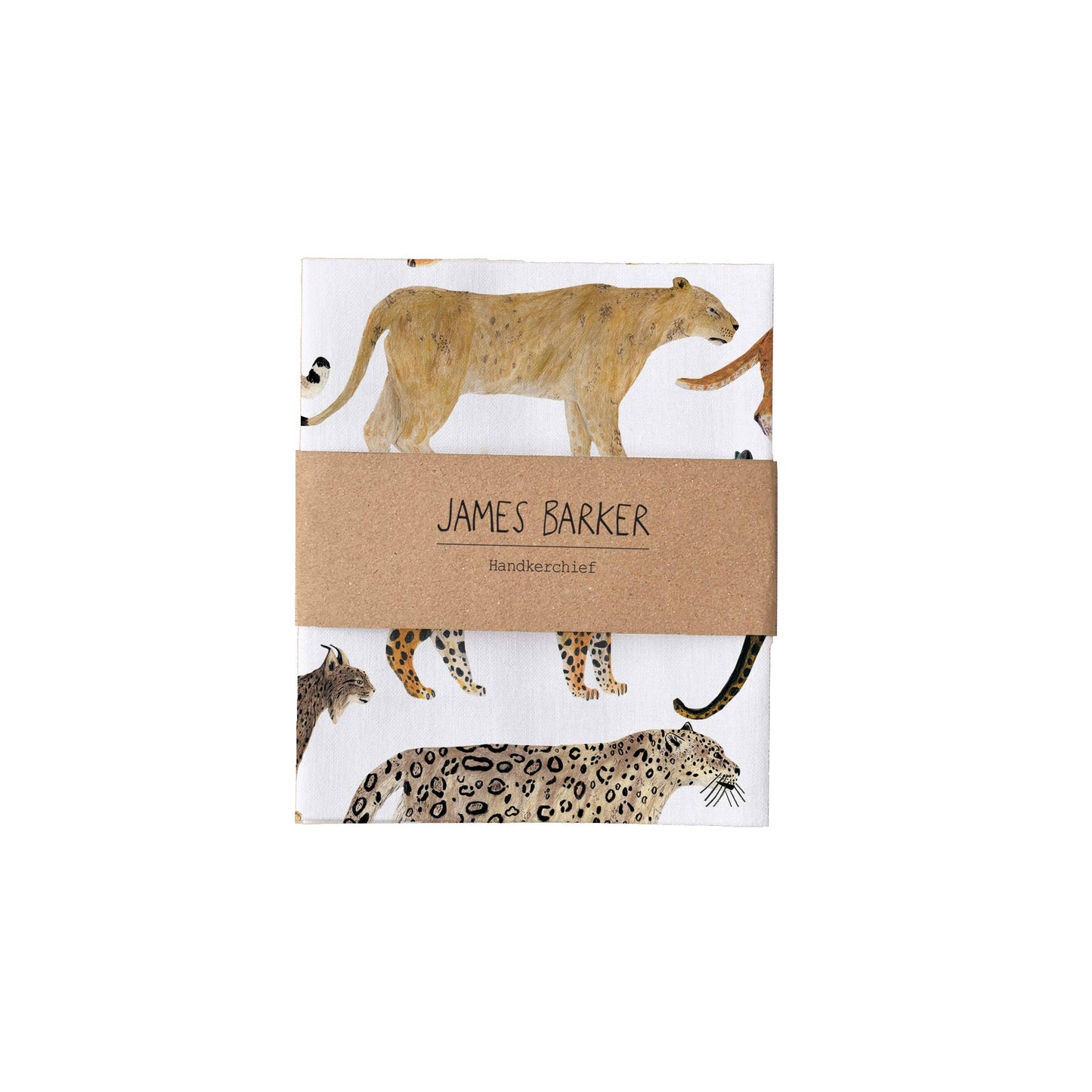 Close-up of illustrated wild cats on cotton handkerchief