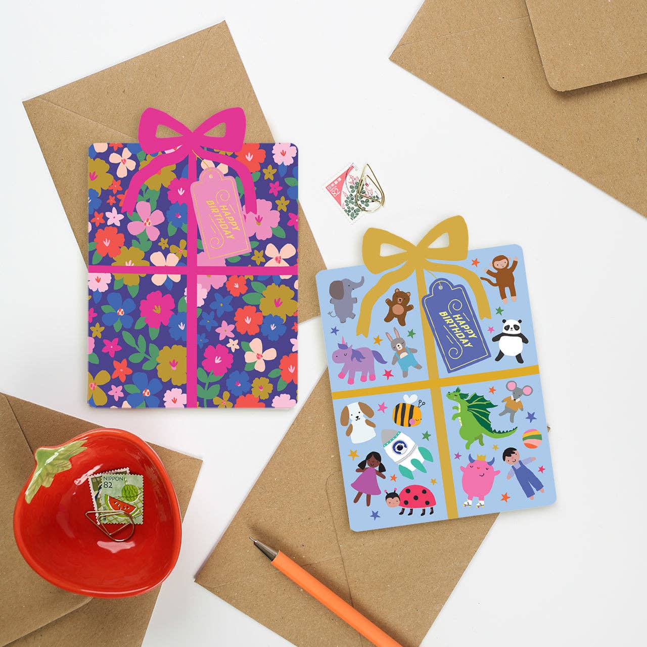 Sustainable die-cut gift card with gold foil and recycled envelope, made in the UK