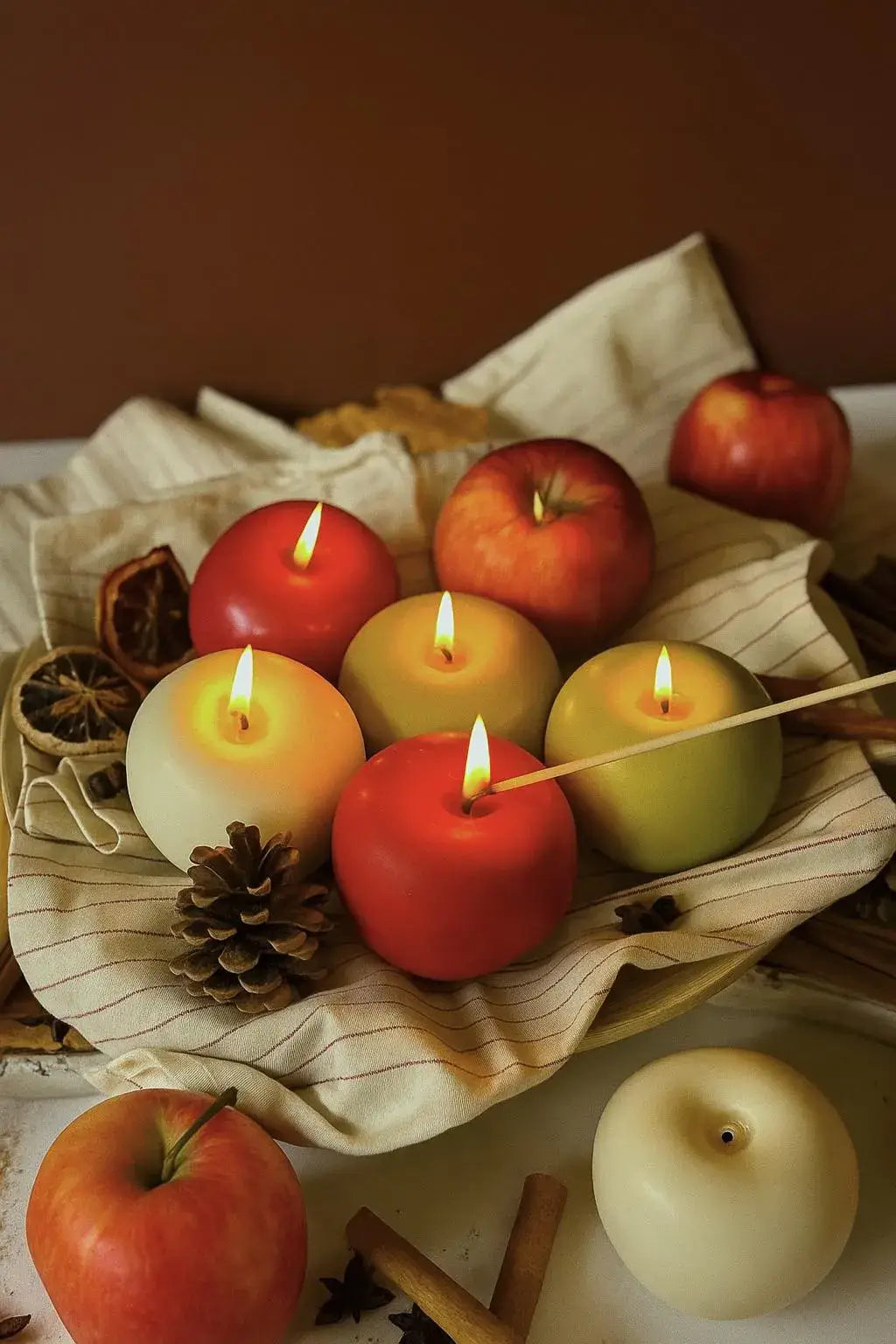 Sustainable soy wax apple candle close up