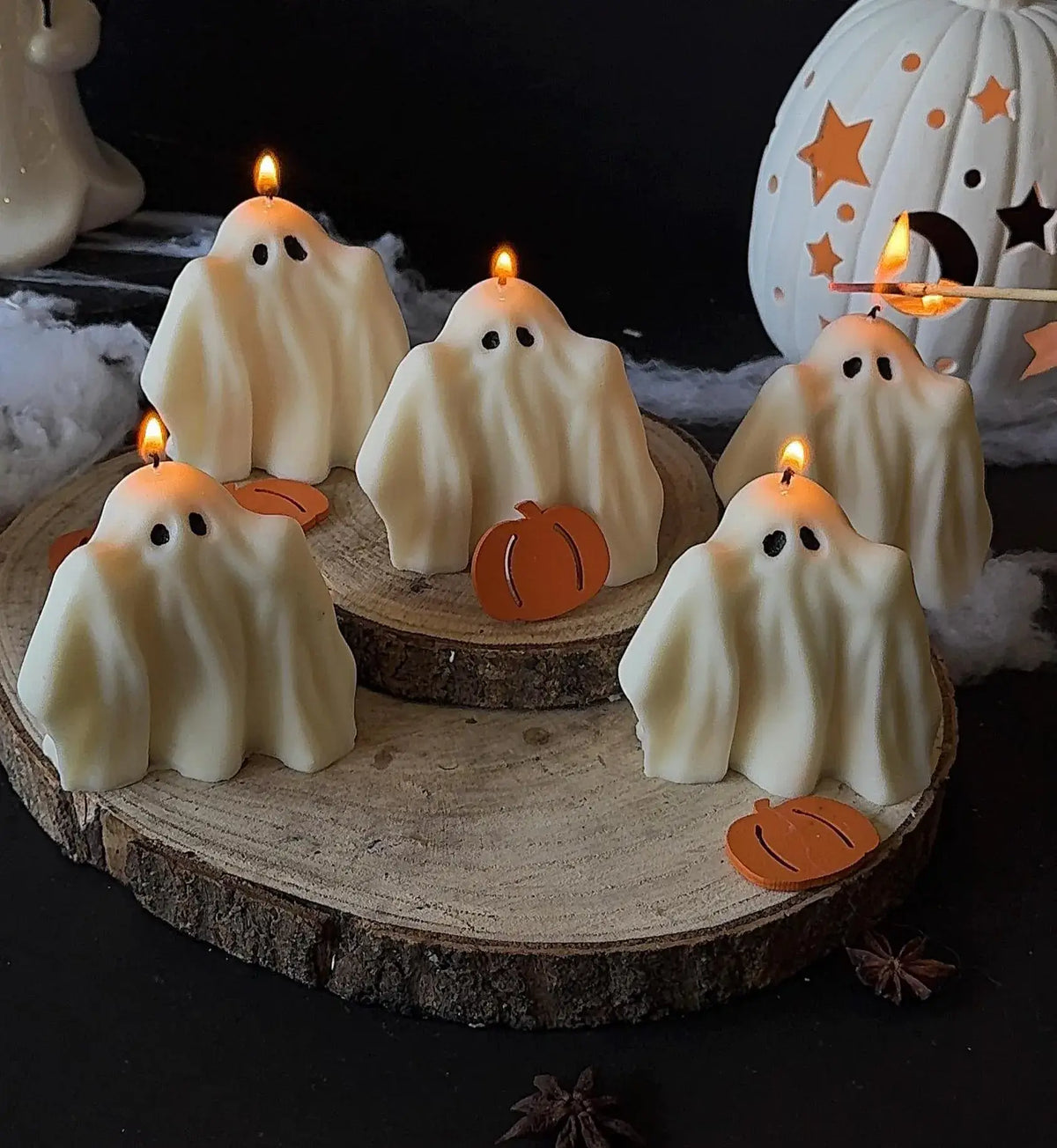 Handmade soy wax ghost candle for Halloween home decor
