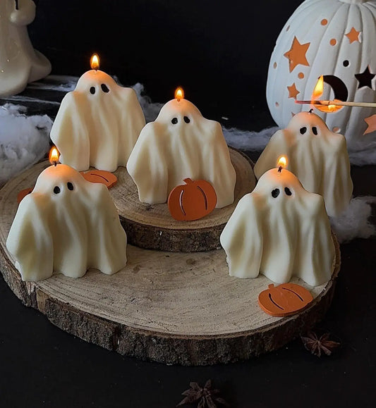 Handmade soy wax ghost candle for Halloween home decor