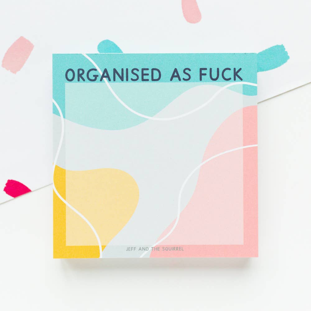Make procrastination a thing of the past with this "Organised As Fuck" memo pad, featuring space for a to do list or quick notes. This chunky memo pad has 100 identical tear off sheets and is printed onto recycled paper.
