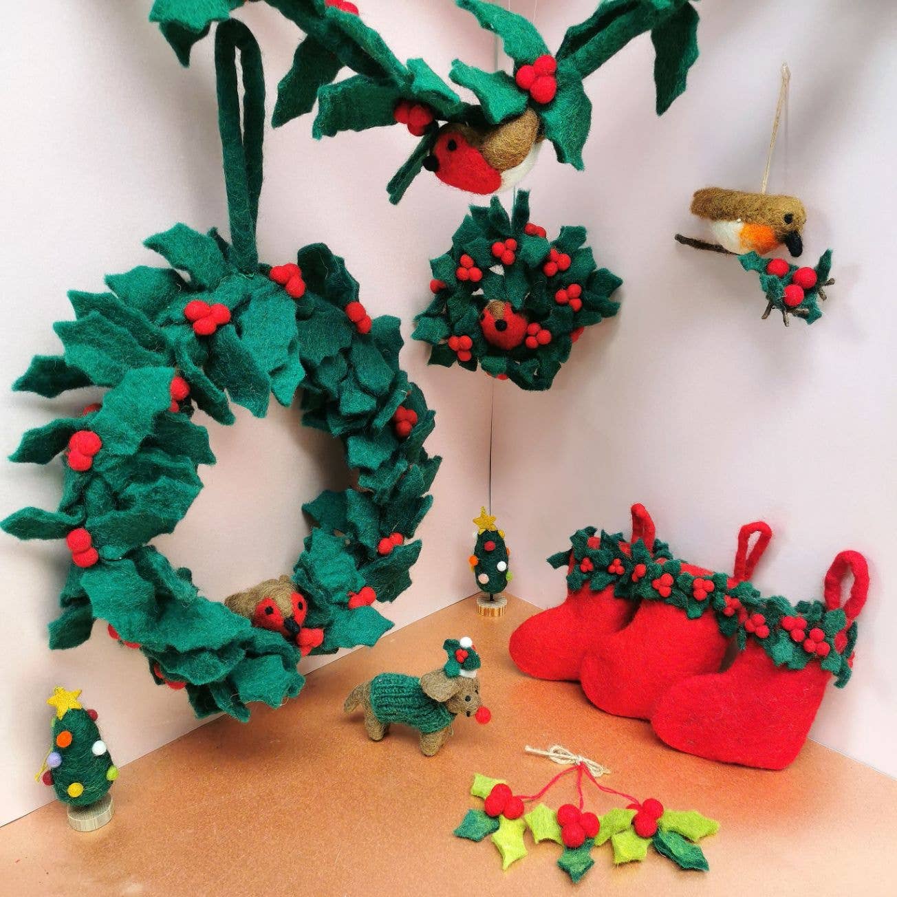 Biodegradable Christmas stocking, 11cm x 13cm, made from wool