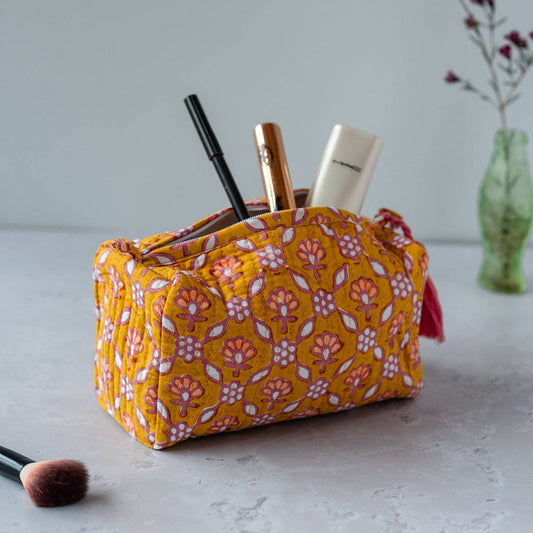 Nectar Petal block printed cosmetic bag with floral design