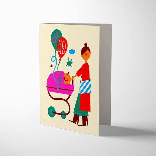 Flip & Lu Buggy Baby Card with kraft envelope, sustainably sourced
