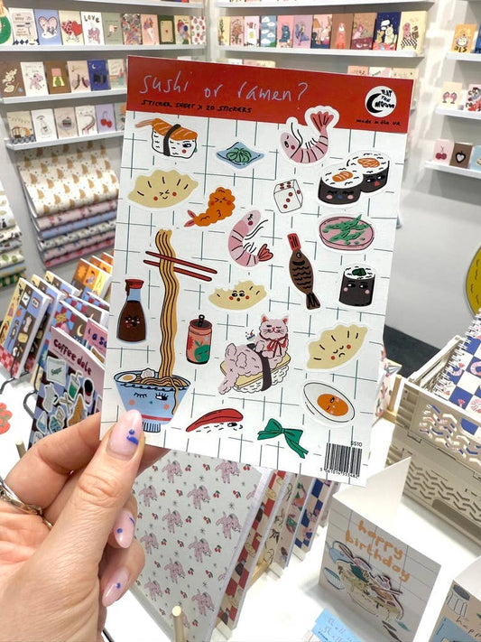 Close up of waterproof Japanese food vinyl stickers for scrapbooking and journals