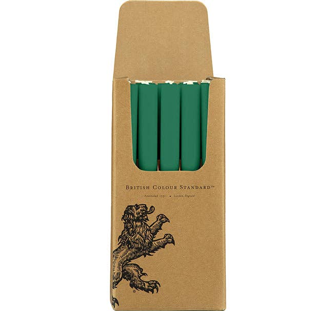 Single British Colour Standard Eco Dinner Candle, 24.5cm, offering a long, clean burn.