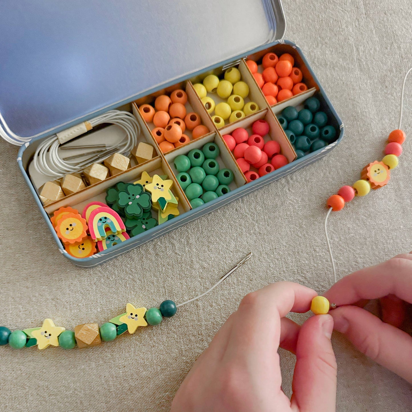 Eco-friendly jewellery making activity for children aged 3 and up