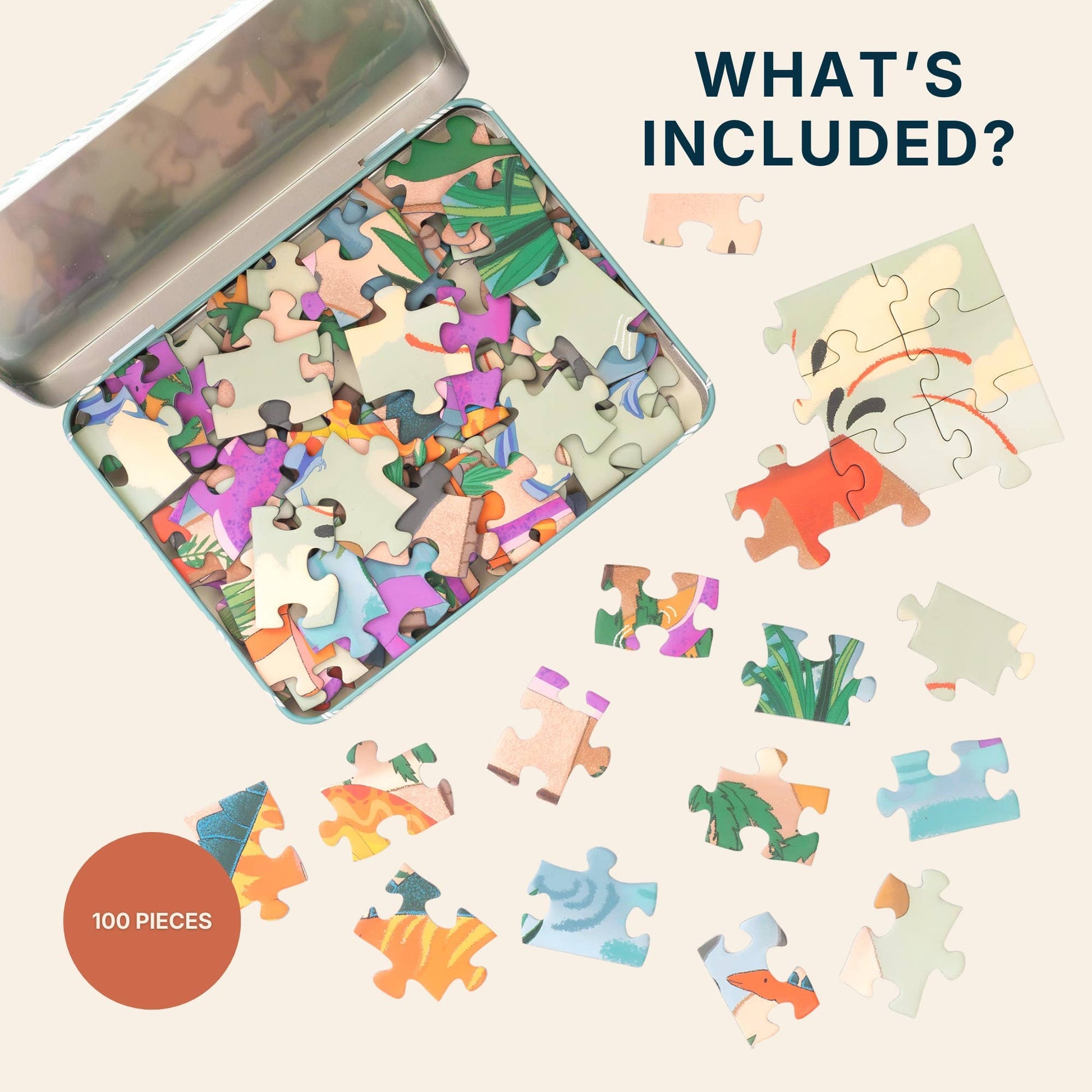 Eco friendly plastic free dinosaur puzzle in keepsake tin