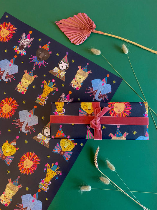 Magical Animal Heads luxury recycled gift wrap sheet