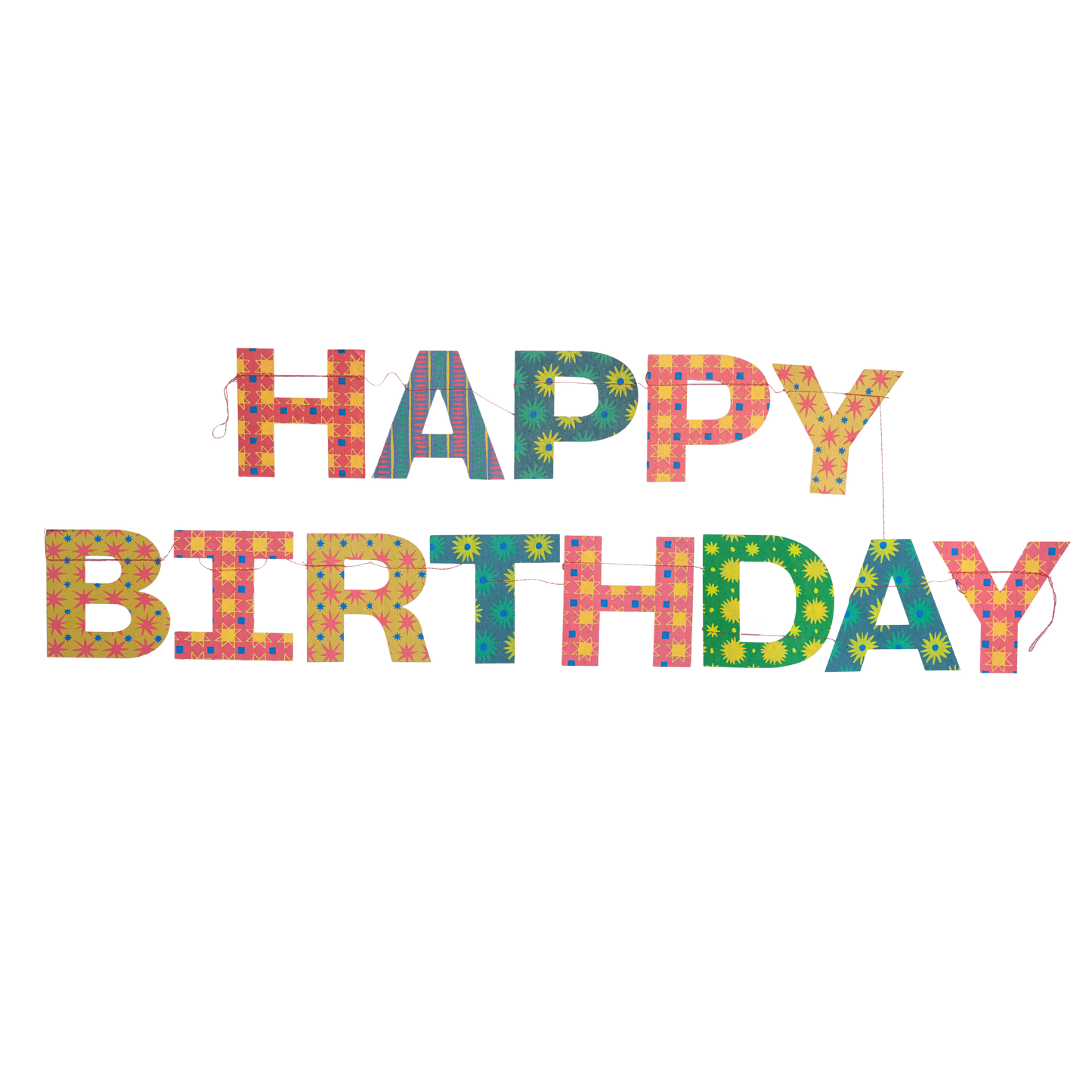 Eco-friendly colourful birthday garland made from recycled materials