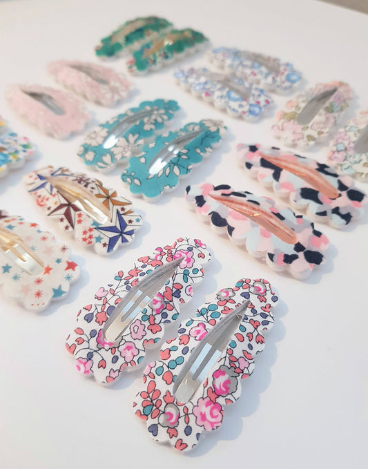 Liberty of London floral fabric hair clips by The Blossom Tree House, handmade and felt-backed.