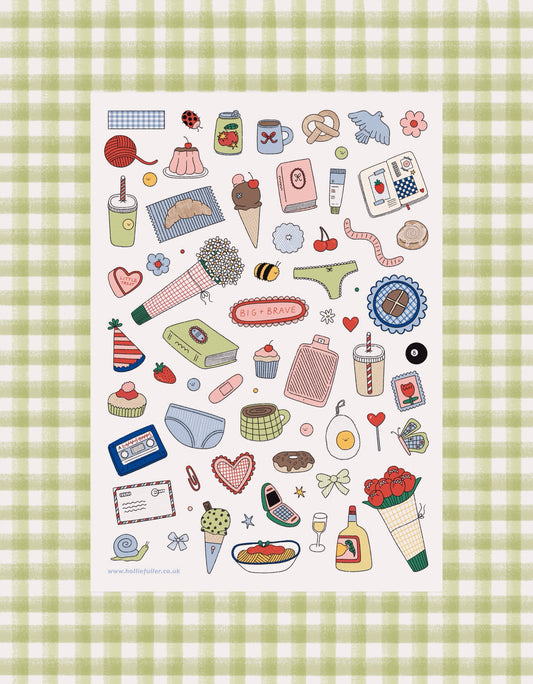 Brave Girl Sticker Sheet by Holly Fuller – 60+ waterproof vinyl stickers and postcard on A5 sheet, UK designed empowering artwork for scrapbooking and journaling