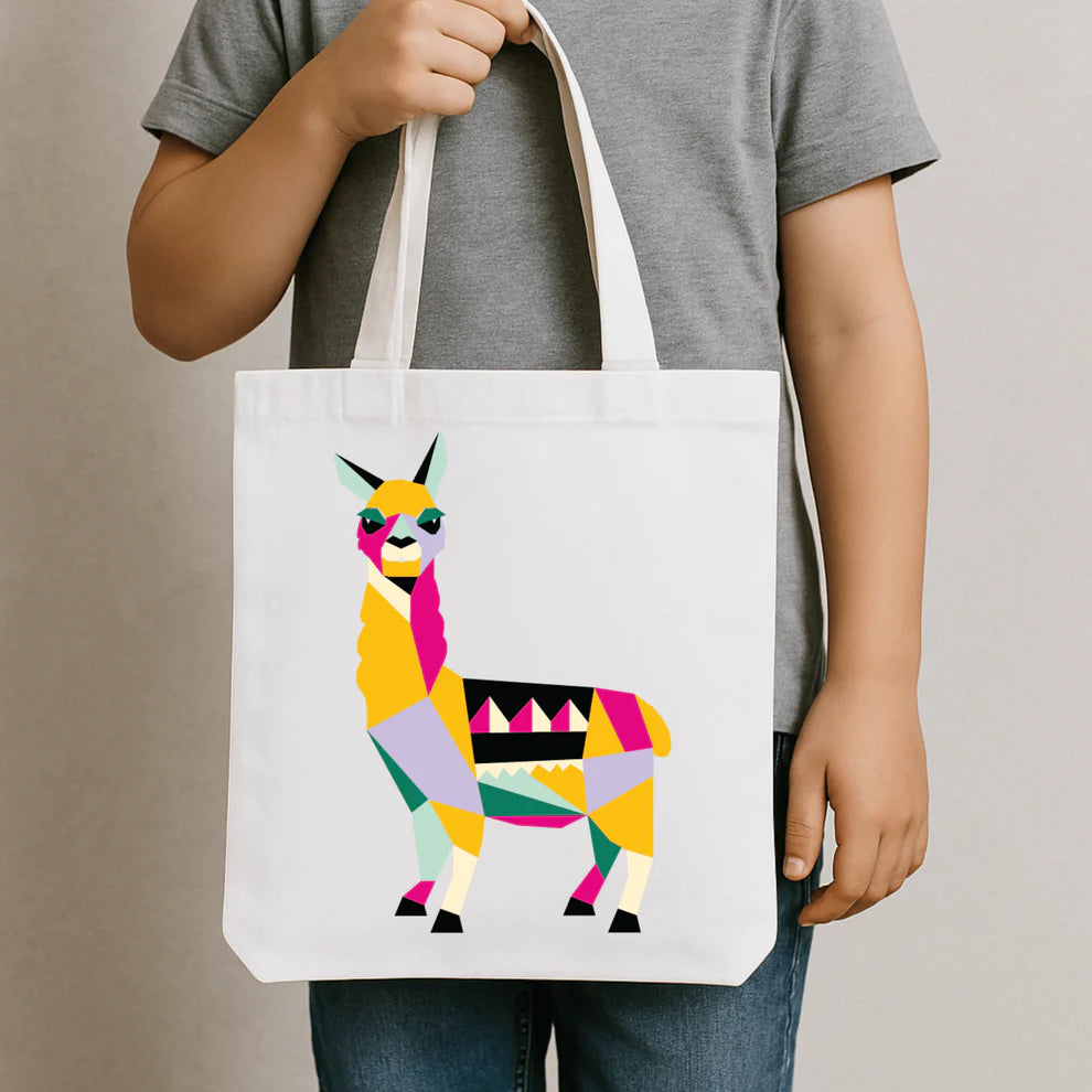 Close-up of a finished llama design printed onto a fabric surface using the Popkit Design Studio.