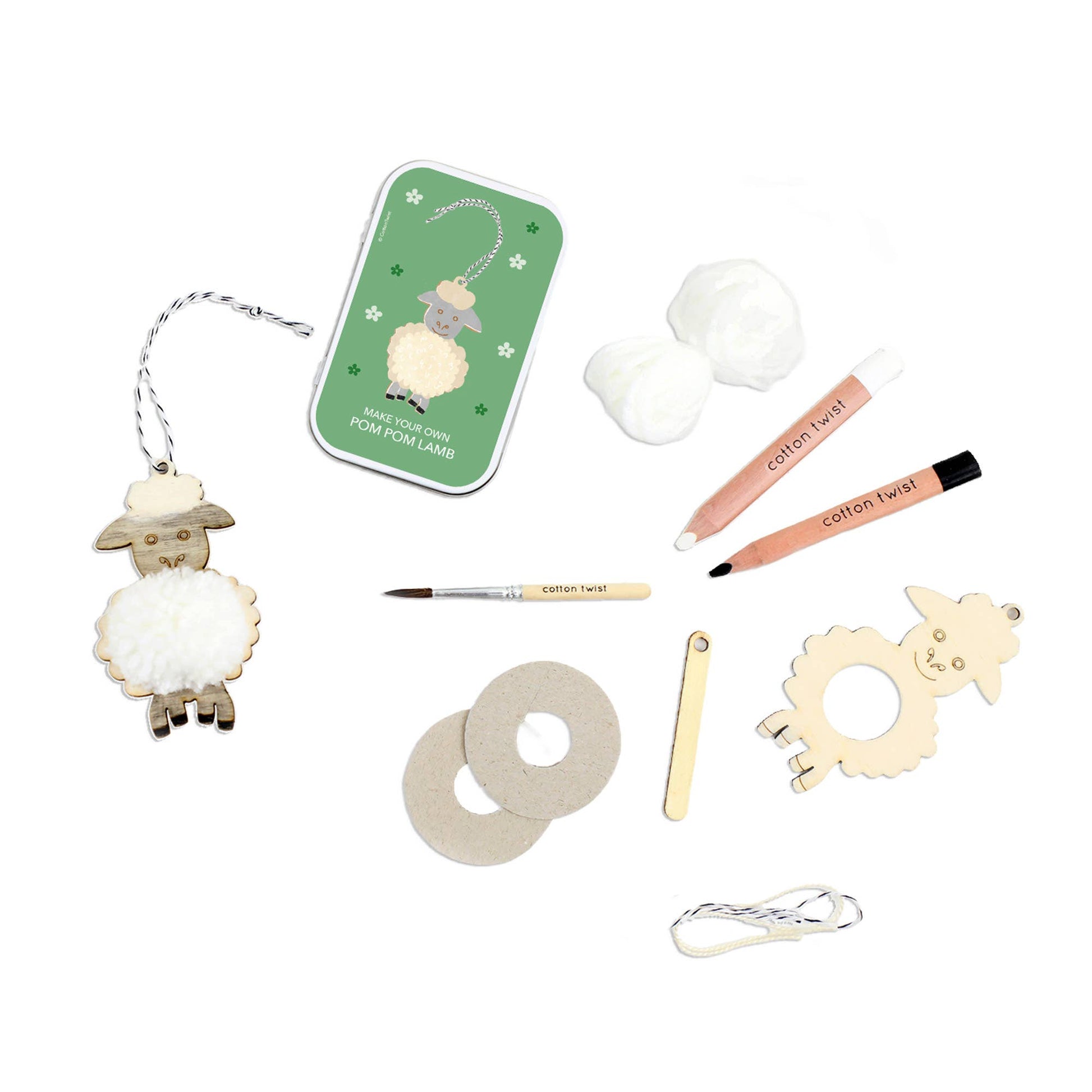 Make Your Own Pom Pom Lamb Gift Kit. Use our watercolour pencils to colour-in your lamb, then attach your home-made pom-pom as the tummy and create the softest, fluffiest pom-pom lamb out there. Comes in a little keepsake tin.