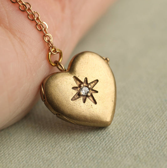 Vintage Heart Locket with Star