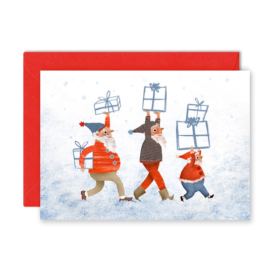 Close-up of Emily Nash's multipack of funny Christmas cards, showcasing the sustainably sourced matte card quality.